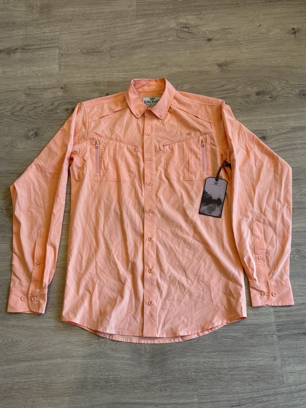 King Ranch Elite Vented Button Up L/S Fishing Shirt Mens S Orange